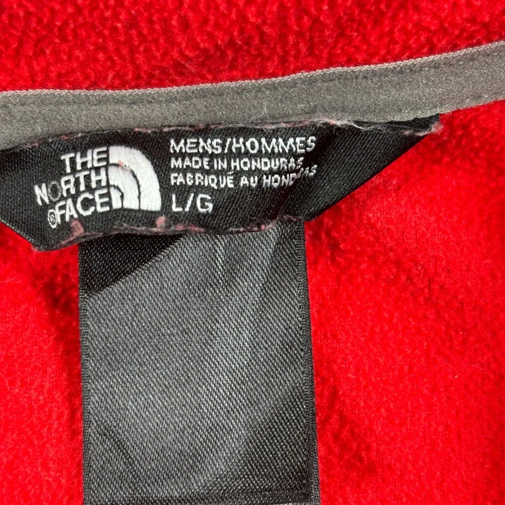 The North Face Fleece Jacket Mens L Red Full Zip Chest Pocket Mock Neck